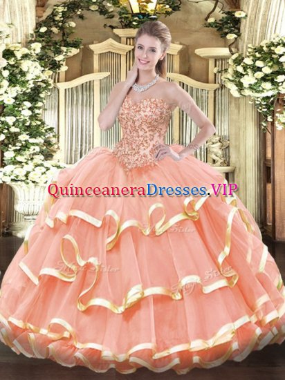 Low Price Sweetheart Sleeveless Organza Vestidos de Quinceanera Appliques and Ruffled Layers Lace Up - Click Image to Close