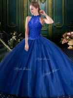 Glittering Navy Blue Sleeveless Beading and Appliques Floor Length Quinceanera Dresses