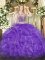 Pretty Sleeveless Floor Length Beading and Ruffles Lace Up Quinceanera Dresses with Eggplant Purple
