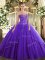 Purple Ball Gowns Tulle Sweetheart Sleeveless Appliques and Embroidery Lace Up Sweet 16 Quinceanera Dress Brush Train