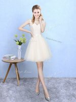 Inexpensive Lace Court Dresses for Sweet 16 Champagne Lace Up Sleeveless Knee Length