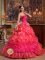 Elegant Hot Pink Quinceanera Dress For Gardner Kansas/KS Sweetheart Beaded Decorate Bodice Taffeta and Organza Ball Gown