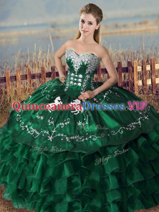 Organza Sleeveless Floor Length Quinceanera Gown and Embroidery and Ruffles