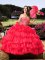 Dazzling Sleeveless Organza Floor Length Lace Up Sweet 16 Dresses in Coral Red with Beading and Ruffled Layers