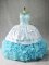 Ball Gowns 15 Quinceanera Dress Baby Blue Scoop Fabric With Rolling Flowers Sleeveless Floor Length Lace Up