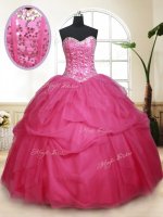 Stylish Beading and Ruffles and Sequins Quinceanera Dresses Hot Pink Lace Up Sleeveless Floor Length(SKU PSSW0155BIZ)