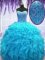 Baby Blue Sleeveless Floor Length Beading and Ruffles Lace Up 15 Quinceanera Dress