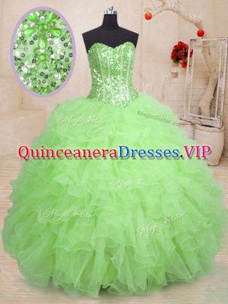 Free and Easy Organza Lace Up Sweetheart Sleeveless Floor Length 15 Quinceanera Dress Beading and Ruffles
