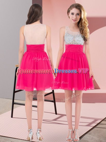 Mini Length Empire Sleeveless Hot Pink Quinceanera Dama Dress Side Zipper - Click Image to Close