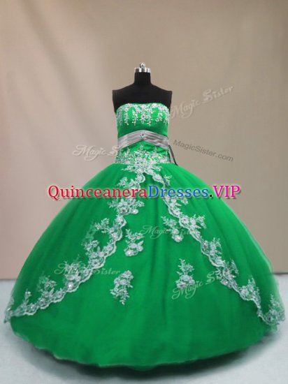 Exquisite Strapless Sleeveless Lace Up Quinceanera Dresses Green Tulle - Click Image to Close