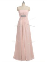 Floor Length Side Zipper Court Dresses for Sweet 16 Baby Pink for Prom and Party and Wedding Party with Beading