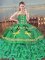 Hot Selling Turquoise Sleeveless Embroidery and Ruffled Layers Lace Up 15 Quinceanera Dress