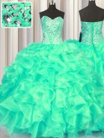 Turquoise Lace Up Sweet 16 Quinceanera Dress Beading and Ruffles Sleeveless Floor Length