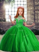 Floor Length Lace Up Little Girls Pageant Gowns for Party and Wedding Party with Beading