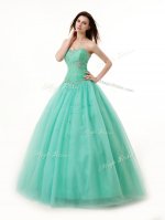 Clearance Floor Length Turquoise Sweet 16 Dresses Chiffon Sleeveless Beading and Ruching(SKU QMT004BIZ)