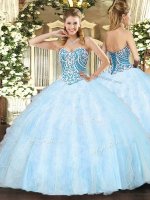 Customized Floor Length Light Blue 15 Quinceanera Dress Sweetheart Sleeveless Lace Up