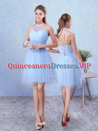 Traditional Sleeveless Ruching Lace Up Dama Dress