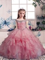 Exquisite Sleeveless Beading and Ruffles Lace Up Pageant Gowns For Girls