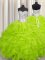 Popular Beading and Ruffles 15th Birthday Dress Yellow Green Lace Up Sleeveless Floor Length