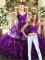 Artistic Sleeveless Floor Length Beading and Embroidery and Ruffles Backless 15 Quinceanera Dress with Purple
