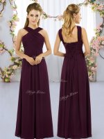 Straps Sleeveless Court Dresses for Sweet 16 Floor Length Ruching Burgundy Chiffon(SKU BMT0444BIZ)