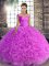 Fabric With Rolling Flowers Sleeveless Floor Length Quinceanera Gowns and Beading