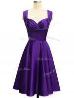 Knee Length Purple Court Dresses for Sweet 16 Straps Sleeveless Lace Up