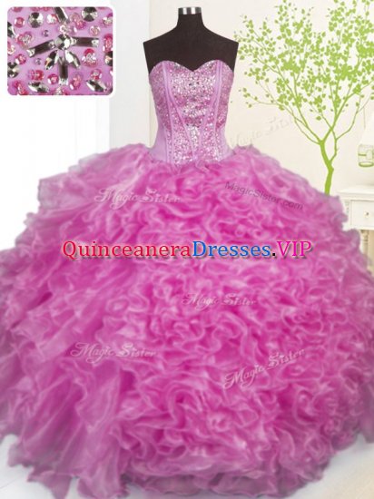 Fantastic Lilac Ball Gowns Sweetheart Sleeveless Organza Floor Length Lace Up Beading and Ruffles and Pick Ups Quinceanera Gown - Click Image to Close