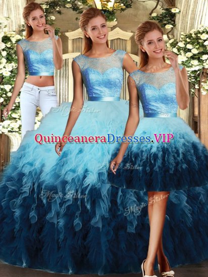 Multi-color Sleeveless Floor Length Lace and Ruffles Lace Up Sweet 16 Quinceanera Dress - Click Image to Close