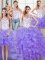 Enchanting Four Piece Lavender Sweet 16 Quinceanera Dress Military Ball and Sweet 16 and Quinceanera with Beading and Lace and Ruffles Straps Sleeveless Lace Up