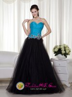 Strapless Blue and Black A-line Sweetheart Floor-length Appliques Quinceanera Dama Dress in Horten Norway(SKU MLXN009BIZ)