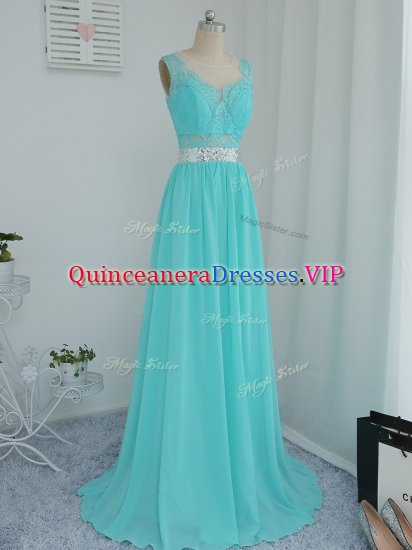 Classical Scoop Sleeveless Chiffon Dama Dress for Quinceanera Beading and Lace Sweep Train Side Zipper - Click Image to Close