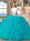 Noble Blue Tulle Backless Straps Sleeveless Floor Length Sweet 16 Dress Beading