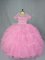 Hot Selling Sleeveless Floor Length Beading and Ruffles Lace Up Quince Ball Gowns with Baby Pink