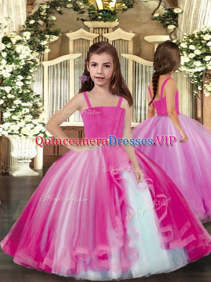 Floor Length Lilac Girls Pageant Dresses Straps Sleeveless Lace Up - Click Image to Close