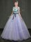 Trendy Scoop Floor Length Lace Up 15th Birthday Dress Lavender for Military Ball and Sweet 16 and Quinceanera with Appliques