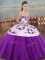 Sweet Sleeveless Tulle Floor Length Lace Up Quinceanera Gown in White And Purple with Embroidery and Bowknot