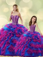 Cheap Multi-color Sleeveless Beading and Ruffles Floor Length Quince Ball Gowns