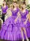 Sumptuous Sleeveless Organza and Taffeta Floor Length Lace Up Ball Gown Prom Dress in Lavender with Beading and Ruffled Layers