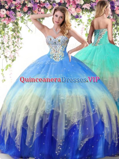 Floor Length Multi-color Vestidos de Quinceanera Tulle Sleeveless Beading - Click Image to Close