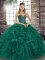 Fine Sleeveless Organza Floor Length Lace Up Sweet 16 Dresses in Green with Beading and Ruffles