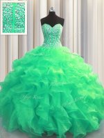 Glamorous Visible Boning Sweetheart Sleeveless Lace Up 15 Quinceanera Dress Turquoise Organza
