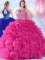 Hot Pink Ball Gowns Halter Top Sleeveless Organza Floor Length Lace Up Beading and Ruffles Sweet 16 Dress