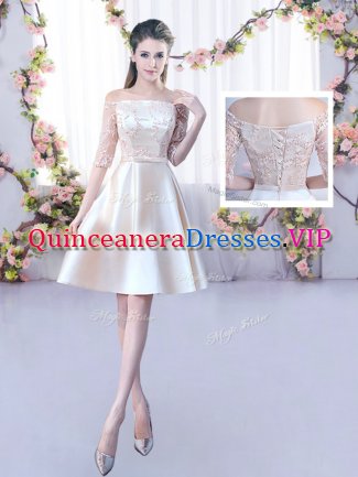 Lace and Belt Quinceanera Court Dresses Champagne Lace Up Half Sleeves Mini Length