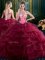 Halter Top Wine Red Ball Gowns Beading and Ruffles and Pick Ups Vestidos de Quinceanera Lace Up Tulle Sleeveless Floor Length
