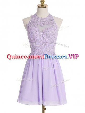 Sophisticated Lavender Lace Up Halter Top Lace Court Dresses for Sweet 16 Chiffon Sleeveless