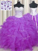 Floor Length Lilac Quinceanera Dresses Organza Sleeveless Beading and Ruffles