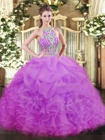 Graceful Lilac Sleeveless Beading and Ruffles Floor Length Sweet 16 Dresses