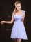 High Class Lavender Chiffon Zipper Straps Sleeveless Mini Length Court Dresses for Sweet 16 Ruching and Bowknot