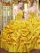 Beautiful Gold Spaghetti Straps Lace Up Beading and Pick Ups Ball Gown Prom Dress Sleeveless